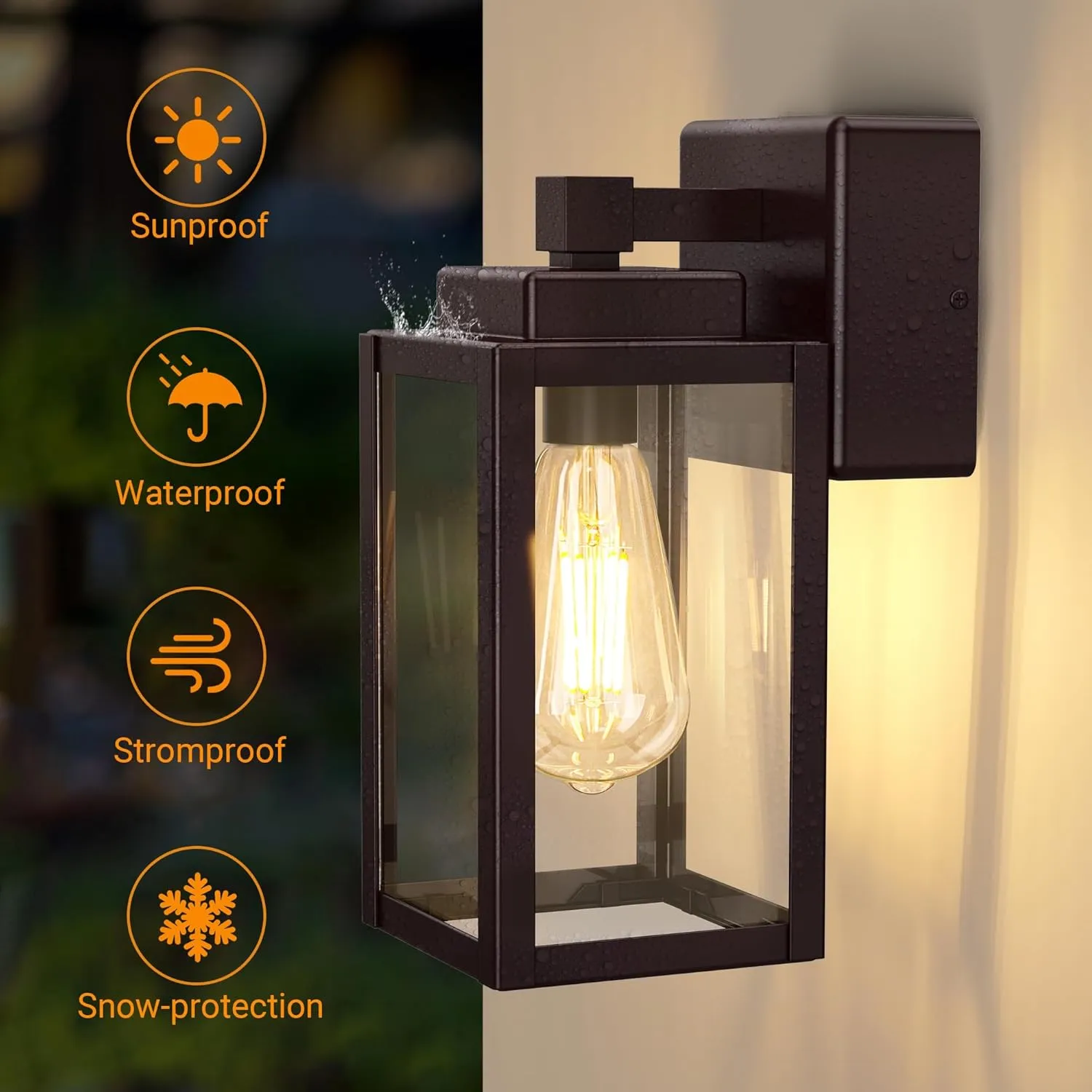 WIHTU Outdoor Light Fixtures, Porch Sconces Wall Mounted Lighting, Outdoor Wall Sconce with Outlet, Porch Lights with E26 Sockets, Exterior Waterproof, Wall Lamps for Patio Front Door（ORB）