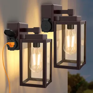 WIHTU Outdoor Light Fixtures, Porch Sconces Wall Mounted Lighting, Outdoor Wall Sconce with Outlet, Porch Lights with E26 Sockets, Exterior Waterproof, Wall Lamps for Patio Front Door（ORB）