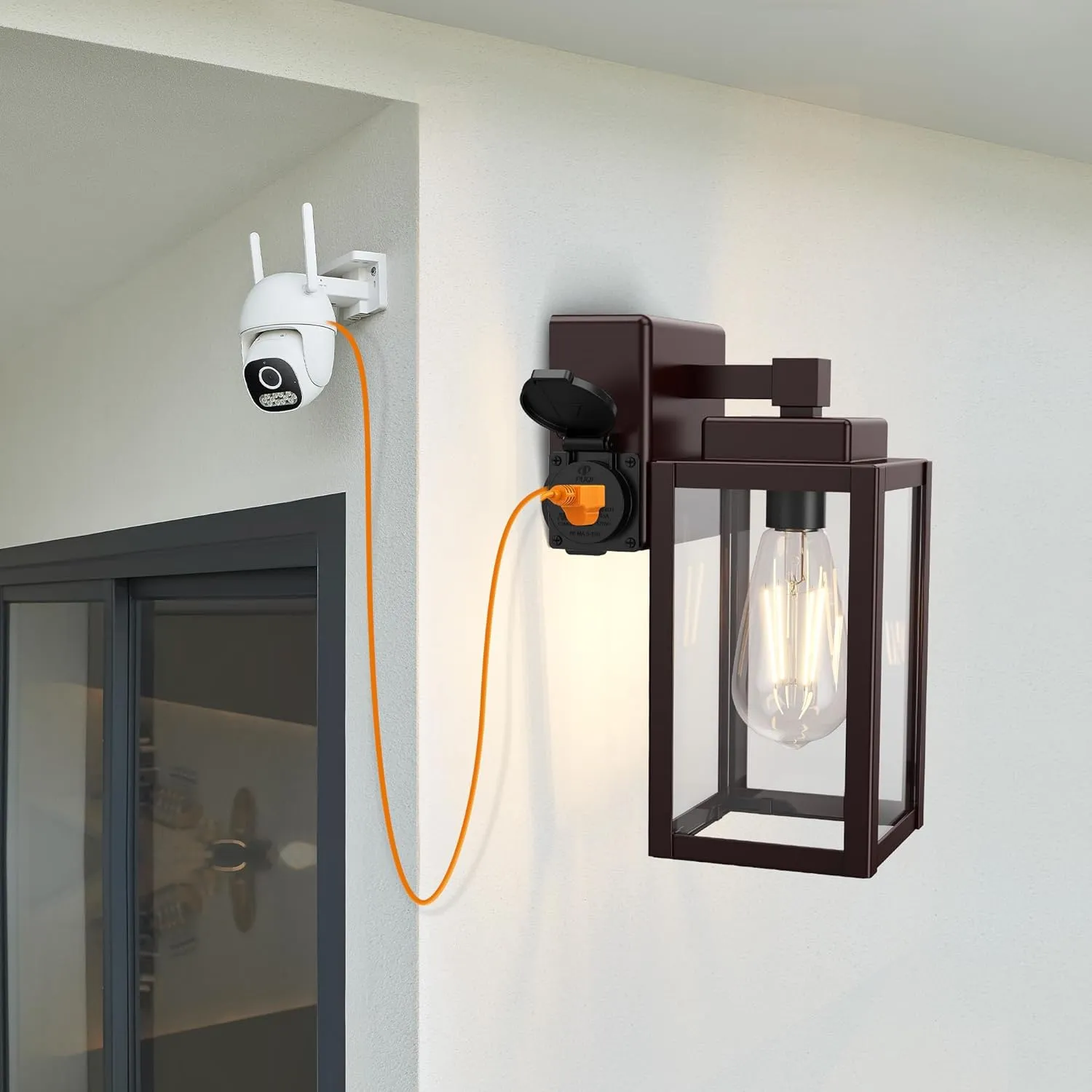WIHTU Outdoor Light Fixtures, Porch Sconces Wall Mounted Lighting, Outdoor Wall Sconce with Outlet, Porch Lights with E26 Sockets, Exterior Waterproof, Wall Lamps for Patio Front Door（ORB）