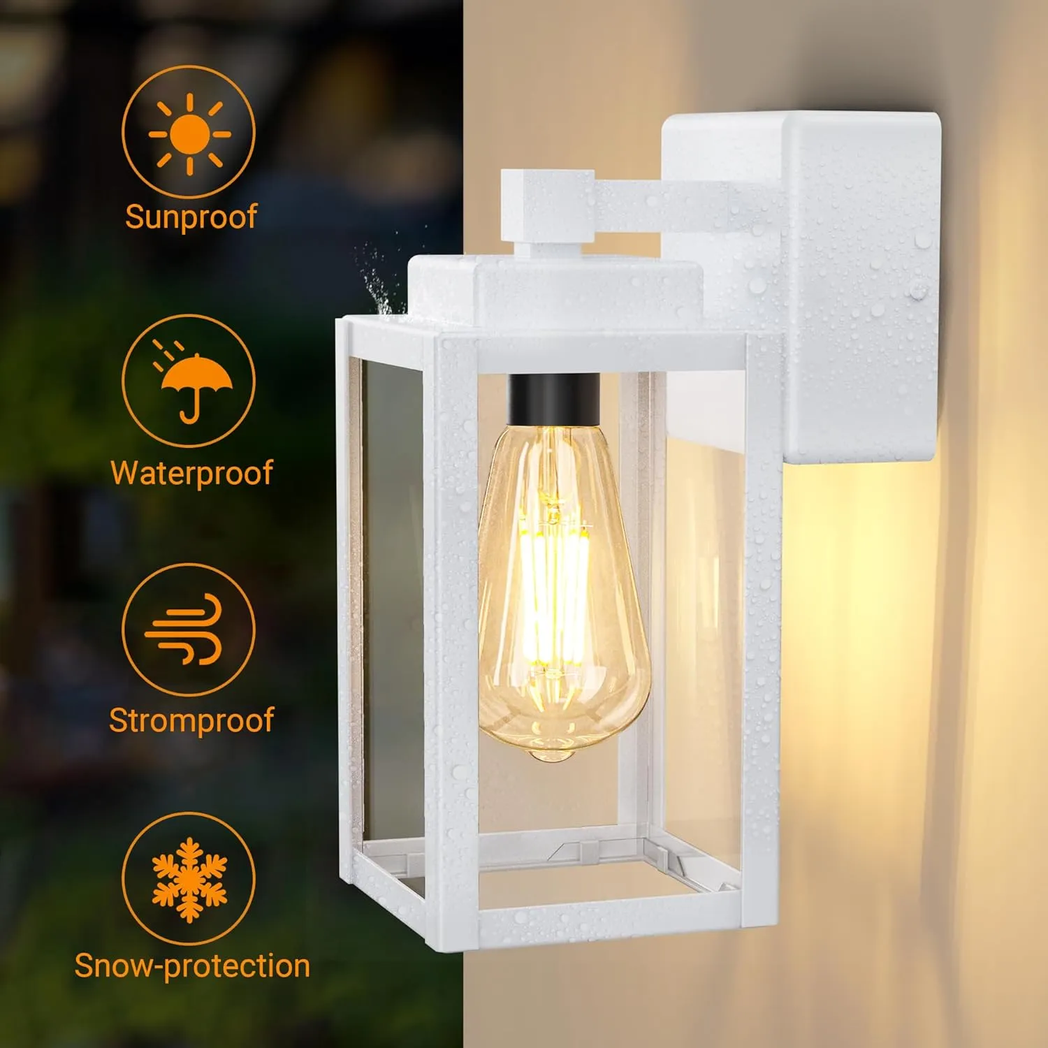 WIHTU Outdoor Light Fixtures, Porch Sconces Wall Mounted Lighting, Outdoor Wall Sconce with Outlet, Porch Lights with E26 Sockets, Exterior Waterproof, Wall Lamps for Patio Front Door（White）
