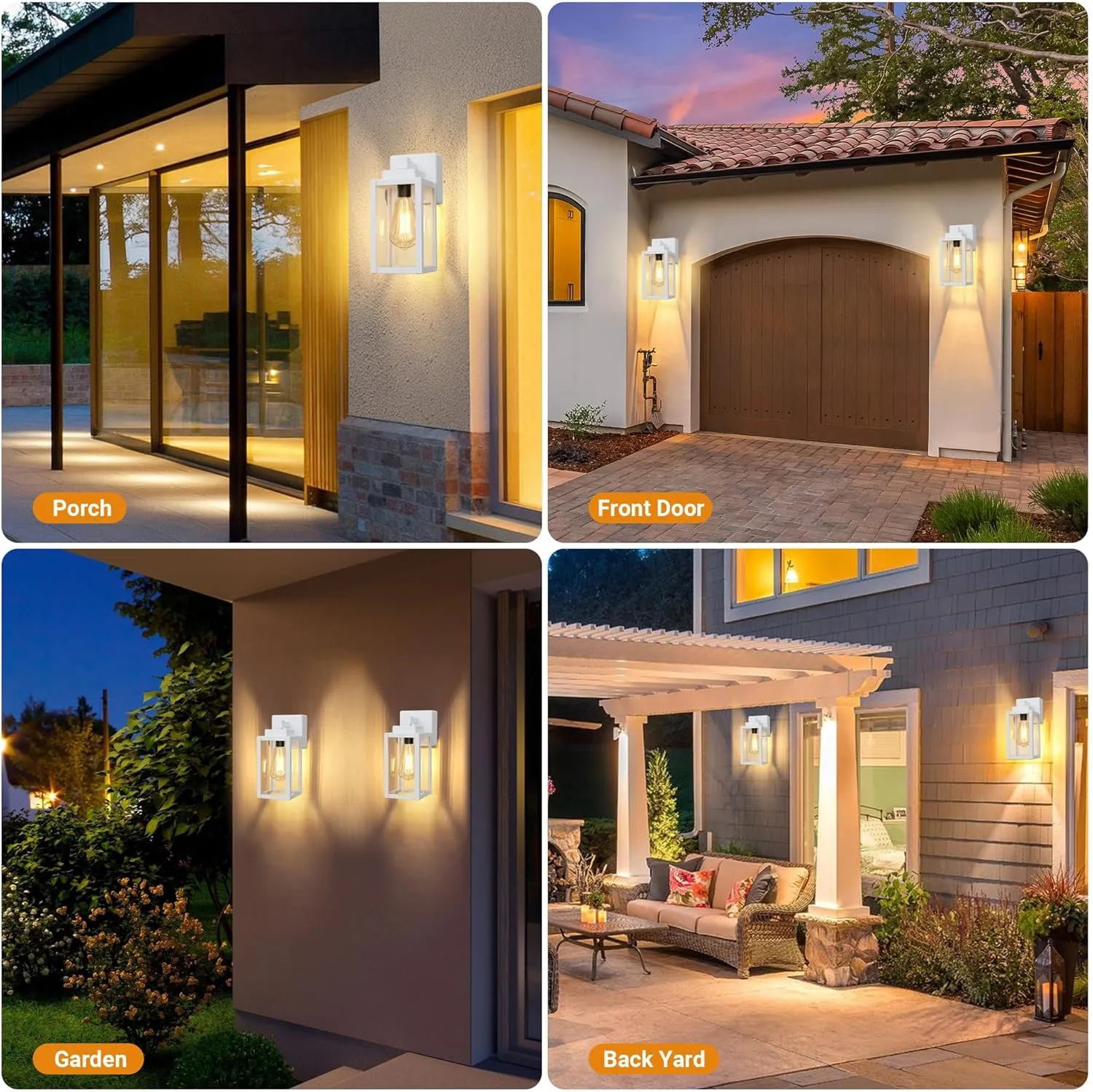WIHTU Outdoor Light Fixtures, Porch Sconces Wall Mounted Lighting, Outdoor Wall Sconce with Outlet, Porch Lights with E26 Sockets, Exterior Waterproof, Wall Lamps for Patio Front Door（White）