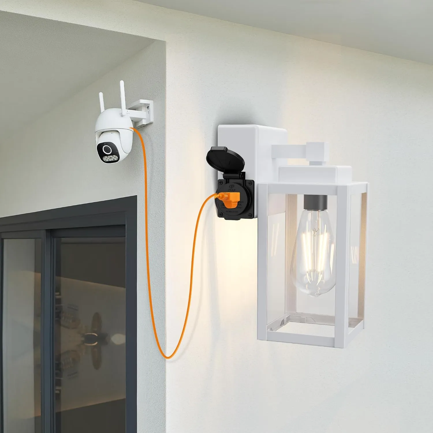 WIHTU Outdoor Light Fixtures, Porch Sconces Wall Mounted Lighting, Outdoor Wall Sconce with Outlet, Porch Lights with E26 Sockets, Exterior Waterproof, Wall Lamps for Patio Front Door（White）