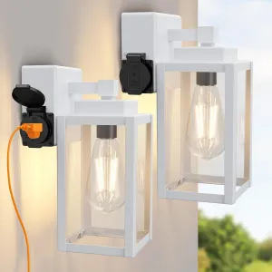 WIHTU Outdoor Light Fixtures, Porch Sconces Wall Mounted Lighting, Outdoor Wall Sconce with Outlet, Porch Lights with E26 Sockets, Exterior Waterproof, Wall Lamps for Patio Front Door（White）