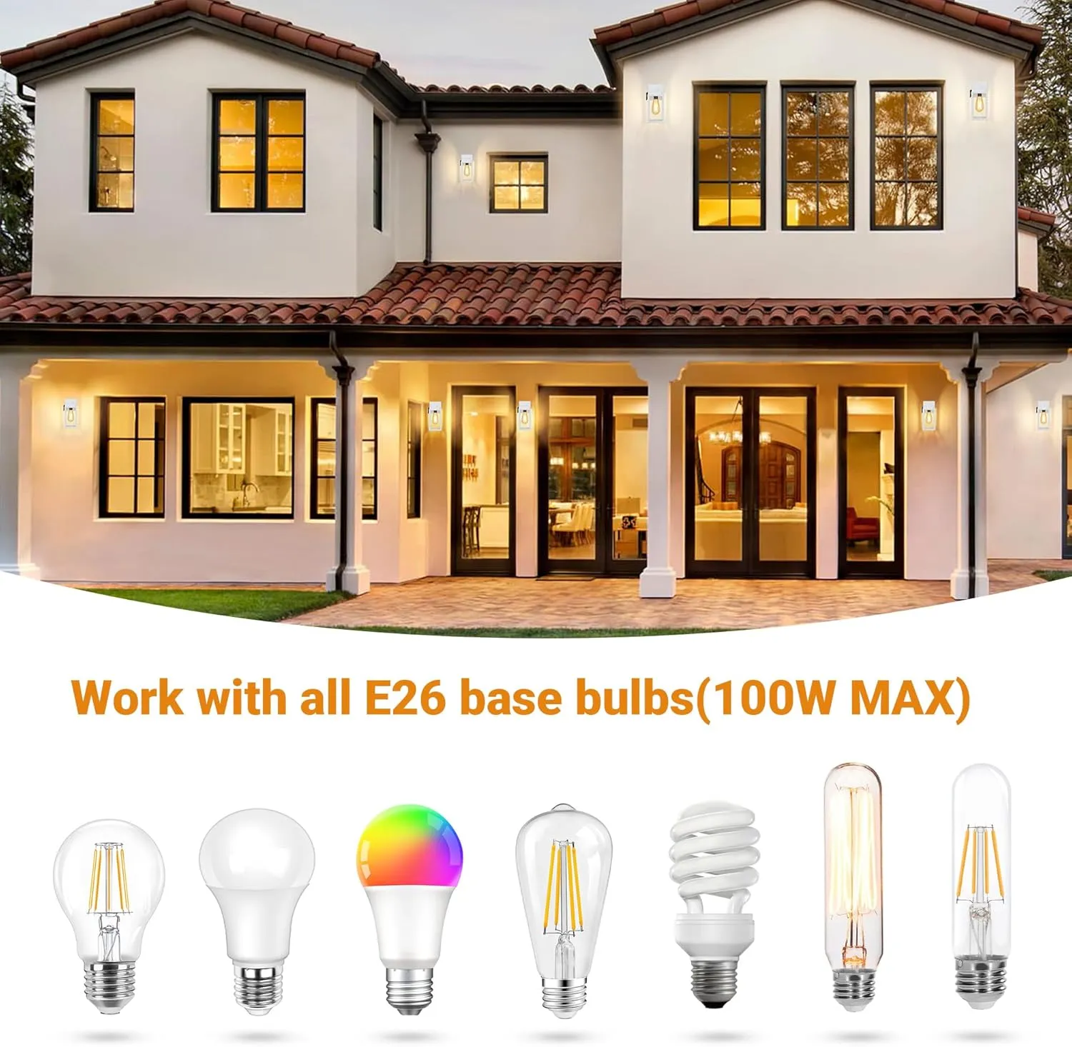 WIHTU Outdoor Light Fixtures, Porch Sconces Wall Mounted Lighting, Outdoor Wall Sconce with Outlet, Porch Lights with E26 Sockets, Exterior Waterproof, Wall Lamps for Patio Front Door（White）