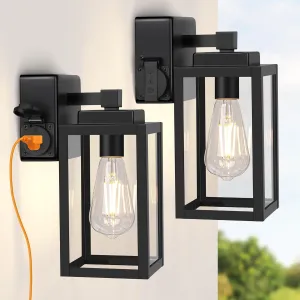 WIHTU Outdoor Wall Light Fixtures, Outdoor Wall Sconce with Outlet,2-Pack, Porch Sconces Mounted Lighting, Porch Lights with E26 Sockets, Exterior Waterproof, Wall Lamps for Patio Front Door