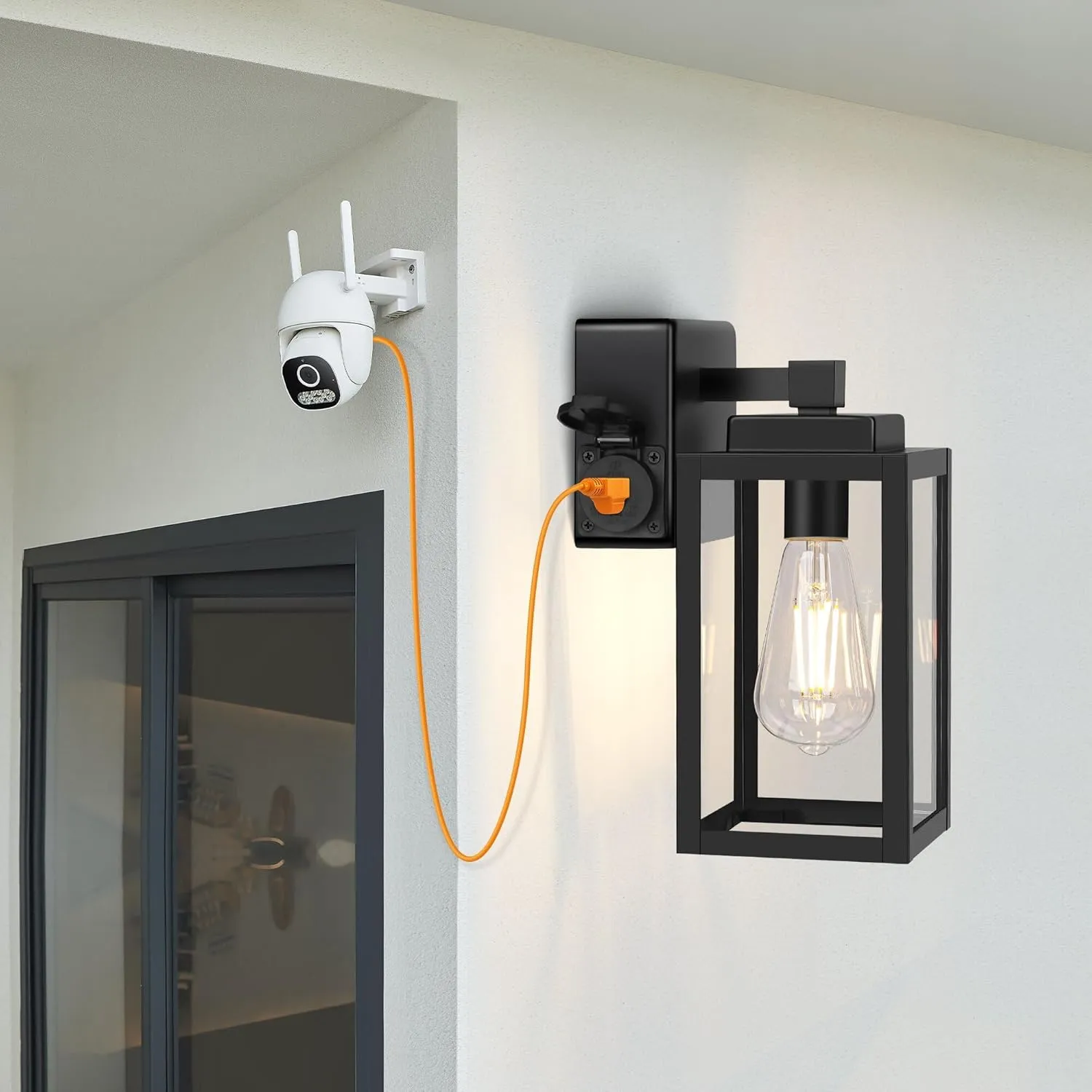WIHTU Outdoor Wall Light Fixtures, Outdoor Wall Sconce with Outlet,2-Pack, Porch Sconces Mounted Lighting, Porch Lights with E26 Sockets, Exterior Waterproof, Wall Lamps for Patio Front Door