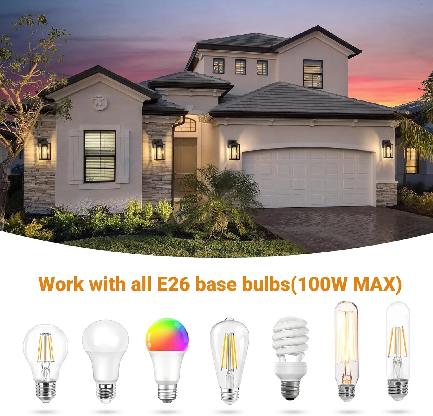 WIHTU Outdoor Wall Light Fixtures, Outdoor Wall Sconce with Outlet,2-Pack, Porch Sconces Mounted Lighting, Porch Lights with E26 Sockets, Exterior Waterproof, Wall Lamps for Patio Front Door