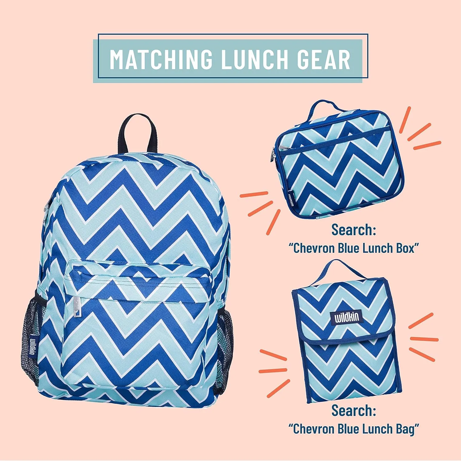 Wildkin 16-inch Kids Backpack – Durable, Padded & Spacious School Bag for Boys & Girls (Chevron Blue)