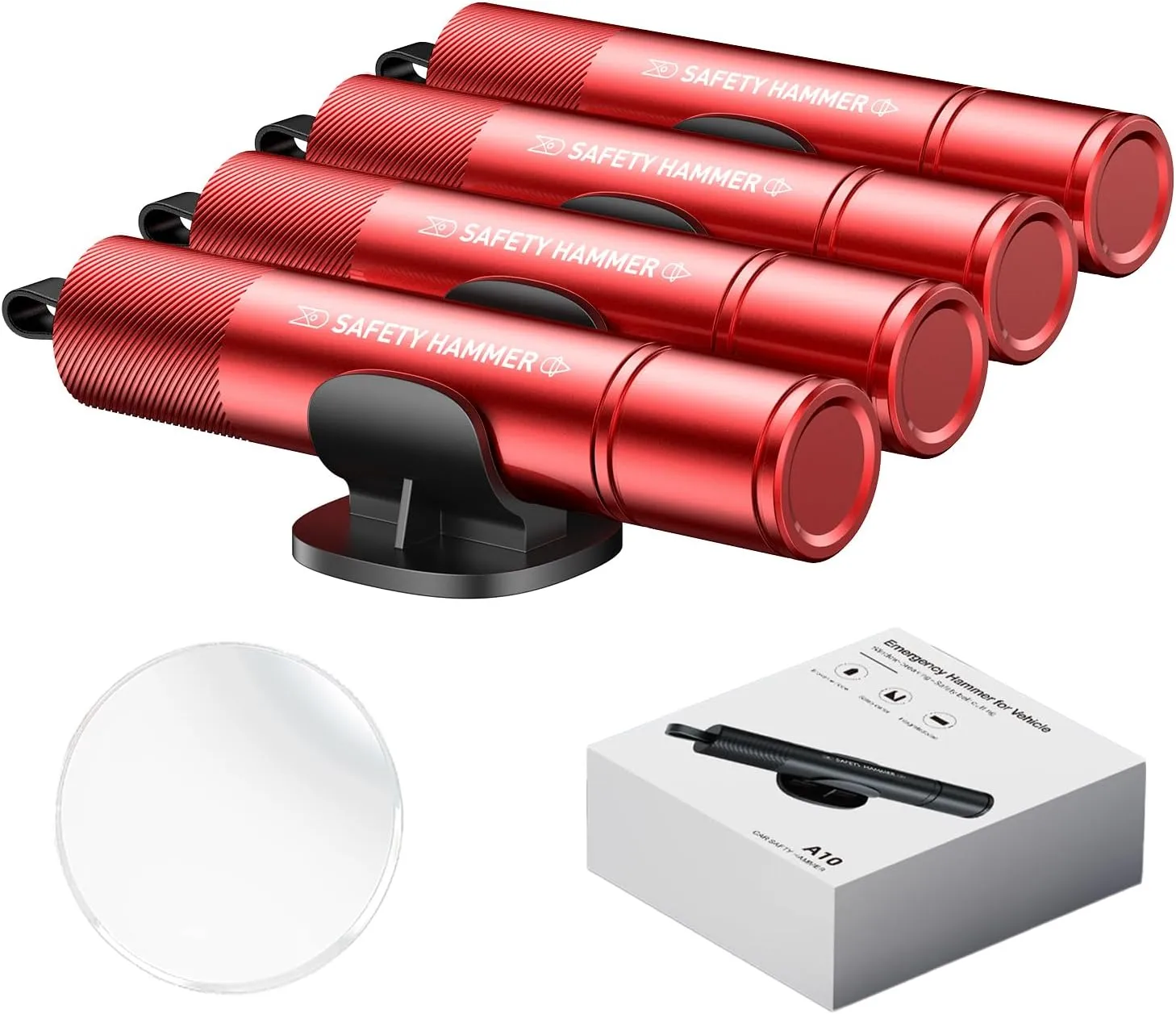 Window Breaker Seatbelt Cutter Pack of 4 - Emergency Car Accessories Tool Set, 2025 Upgraded Glass Breaker and Seat Belt Cutter Escape Tool - Safe Hammer for Land and Underwater(Red)