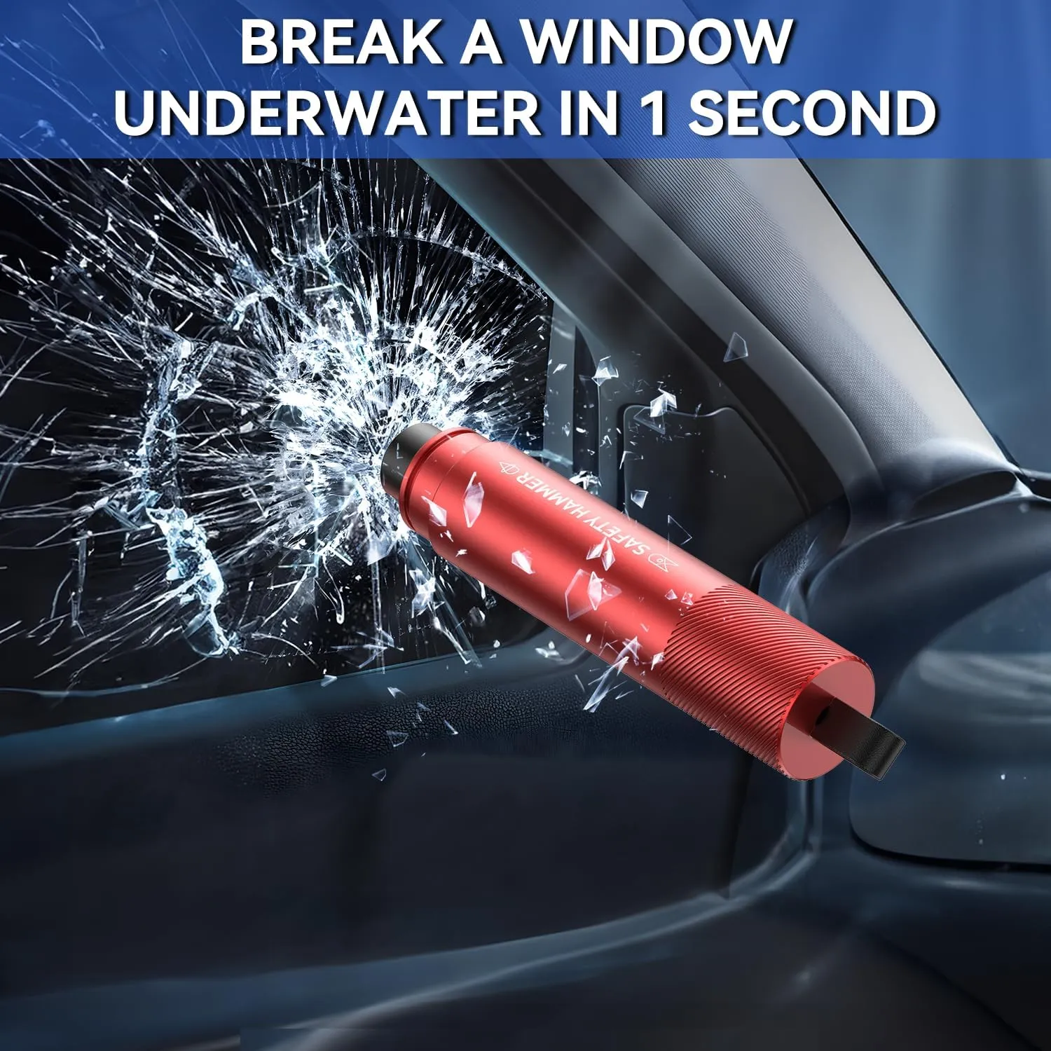 Window Breaker Seatbelt Cutter Pack of 4 - Emergency Car Accessories Tool Set, 2025 Upgraded Glass Breaker and Seat Belt Cutter Escape Tool - Safe Hammer for Land and Underwater(Red)