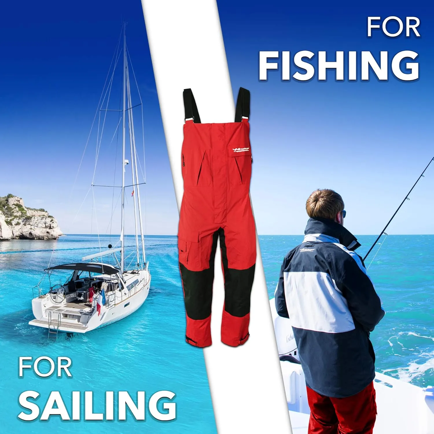 WindRider Pro Waterproof Bibs | Fishing & Sailing Bibs | Hunting & Skiing Bibs | Breathable Rain Bib | Snow Gear | 6 Pocket