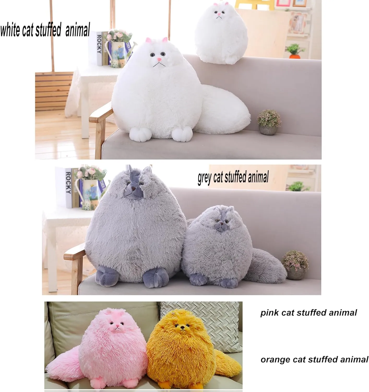 Winsterch Stuffed Animal Plushie Cat Stuffed Animal,Cute Soft Plush Cat Animals,Gray Stuffed Cat, Birthday for Kids,Boys,Girls,Fat Cat Stuffed Toy (Gray, 10 Inches)