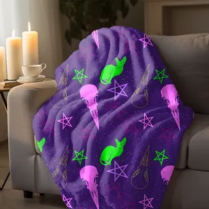 Witchy Cat Velveteen Plush Blanket