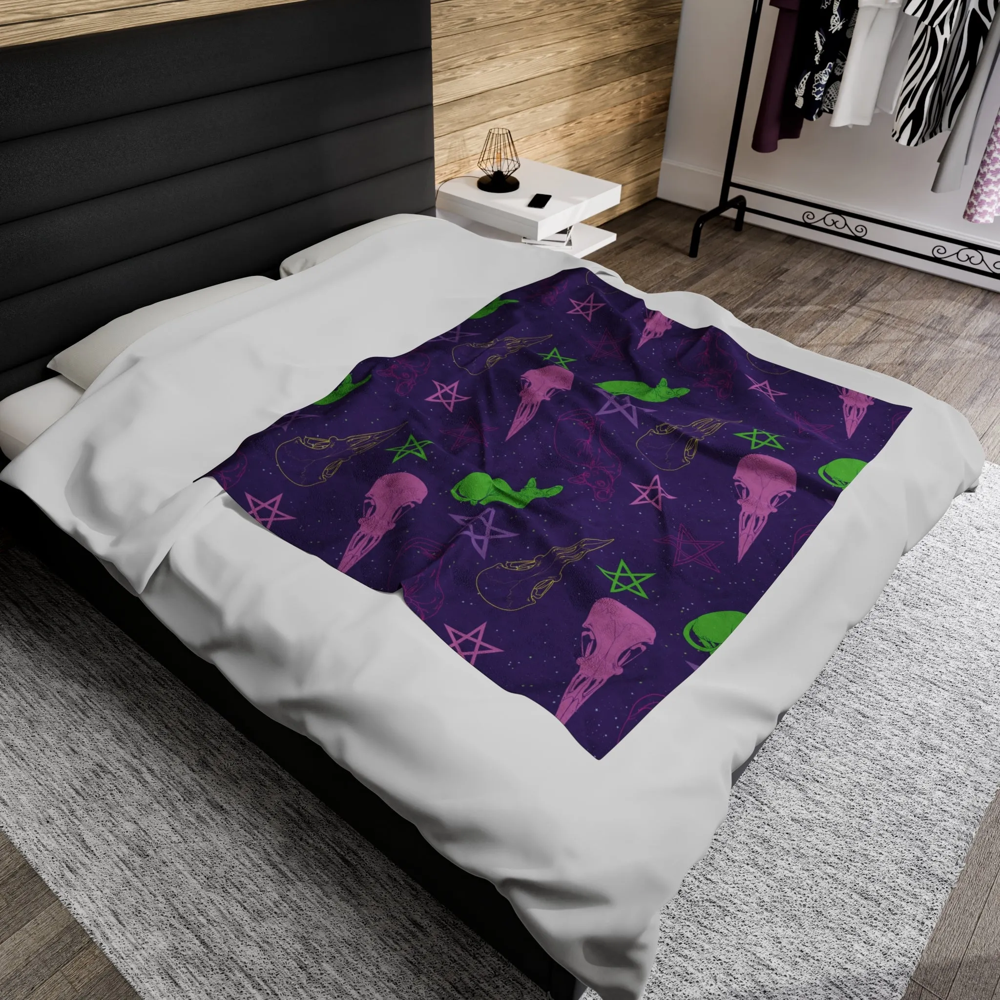 Witchy Cat Velveteen Plush Blanket