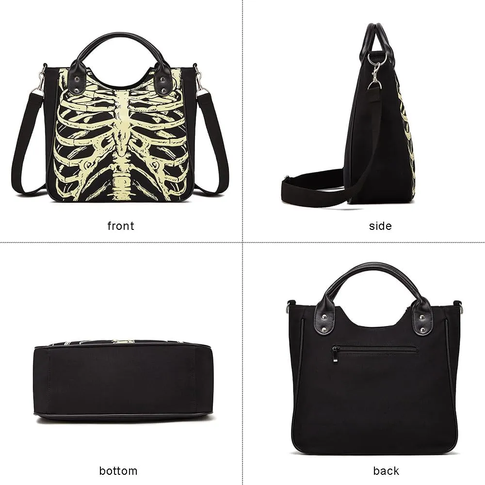Women Fashion Rivet Handbag Purse Luminous Canvas Punk Tote with Shoulder Strap Crossbody Bag Large Capacity