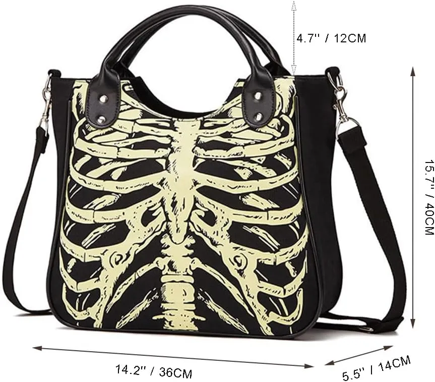 Women Fashion Rivet Handbag Purse Luminous Canvas Punk Tote with Shoulder Strap Crossbody Bag Large Capacity