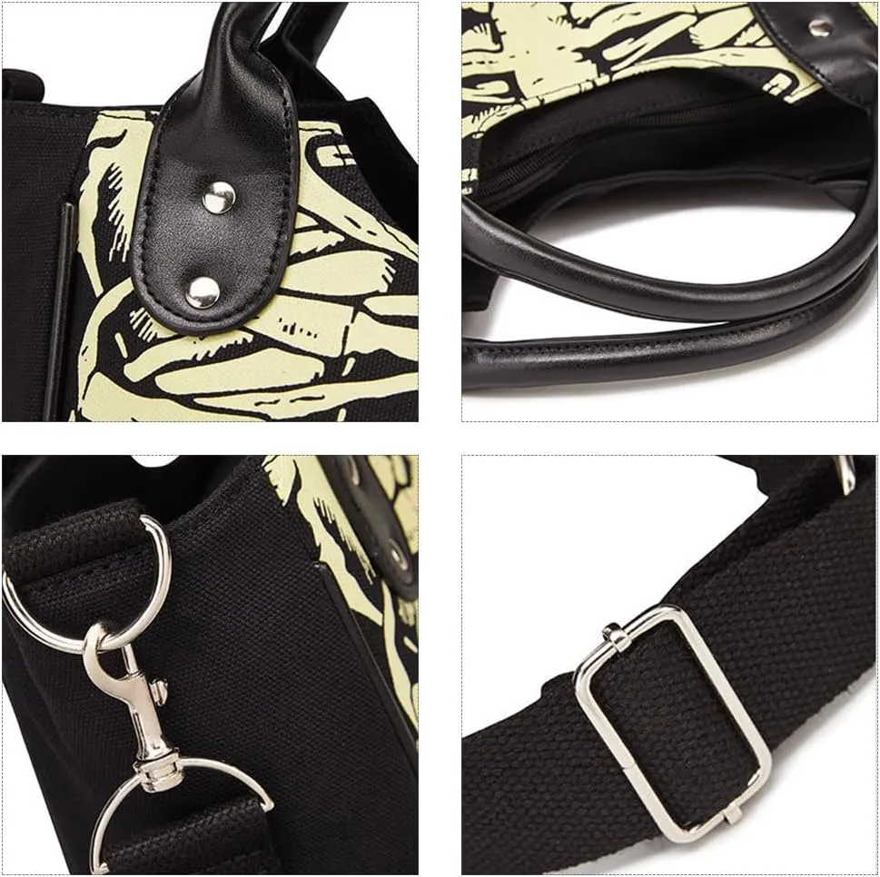 Women Fashion Rivet Handbag Purse Luminous Canvas Punk Tote with Shoulder Strap Crossbody Bag Large Capacity