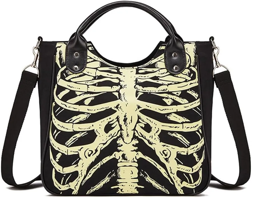 Women Fashion Rivet Handbag Purse Luminous Canvas Punk Tote with Shoulder Strap Crossbody Bag Large Capacity