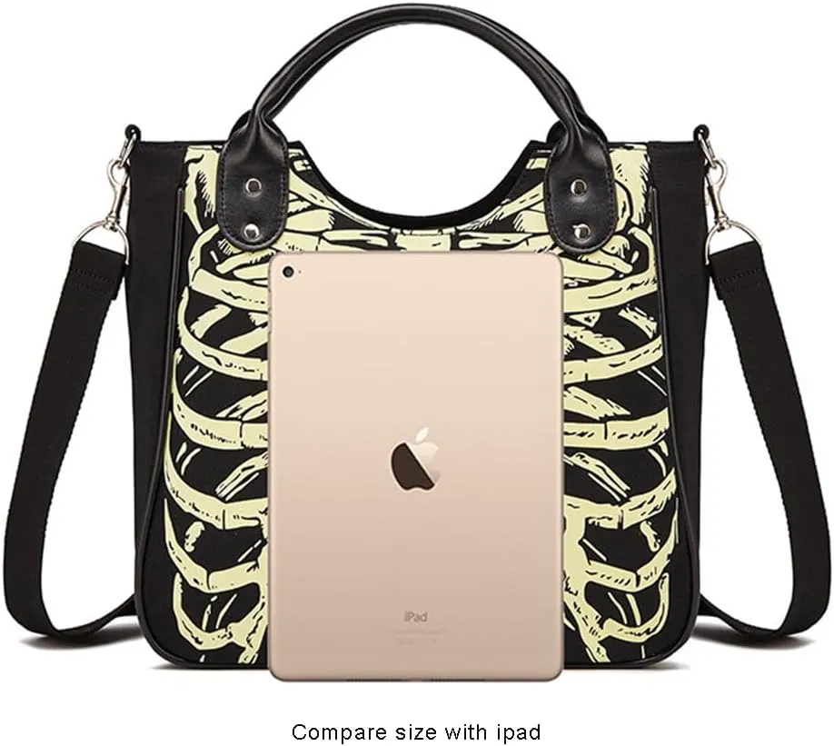 Women Fashion Rivet Handbag Purse Luminous Canvas Punk Tote with Shoulder Strap Crossbody Bag Large Capacity