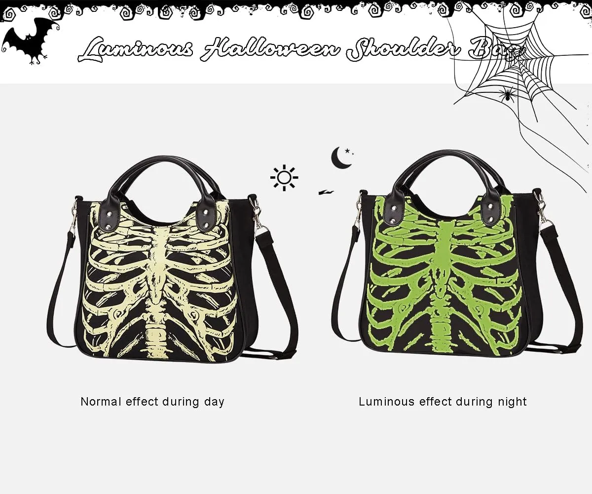 Women Fashion Rivet Handbag Purse Luminous Canvas Punk Tote with Shoulder Strap Crossbody Bag Large Capacity