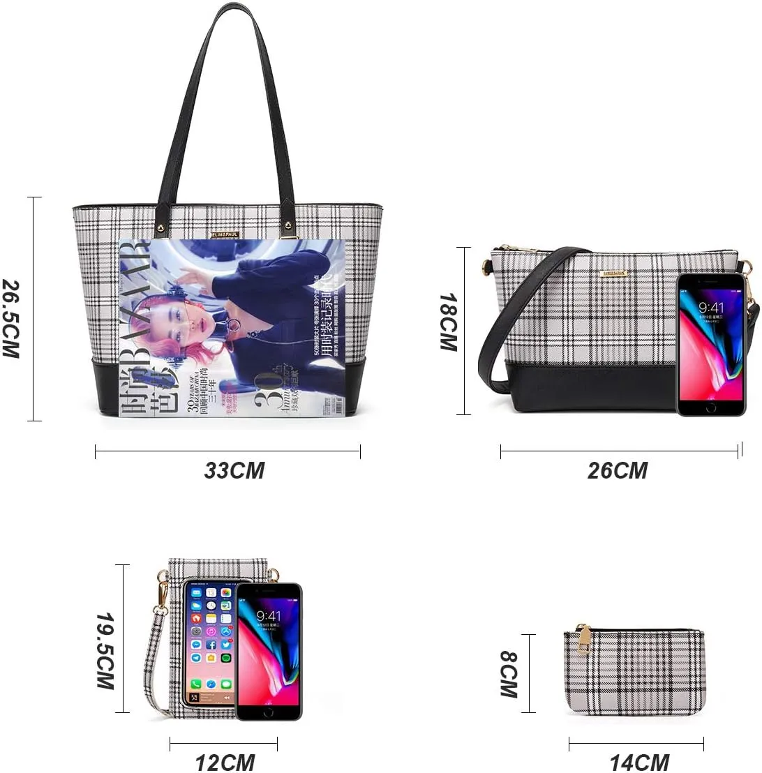 Women Fashion Synthetic Leather Handbags Tote Bag Shoulder Bag Top Handle Satchel Purse Set 4pcs