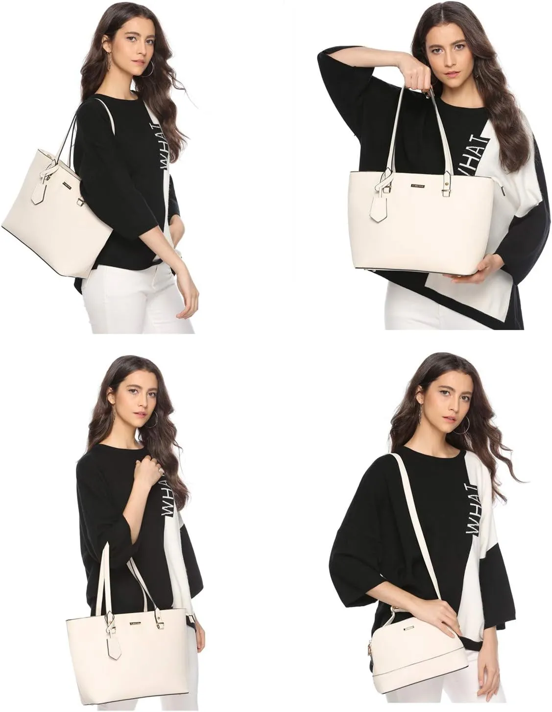 Women Fashion Synthetic Leather Handbags Tote Bag Shoulder Bag Top Handle Satchel Purse Set 4pcs