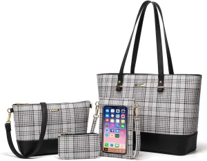 Women Fashion Synthetic Leather Handbags Tote Bag Shoulder Bag Top Handle Satchel Purse Set 4pcs