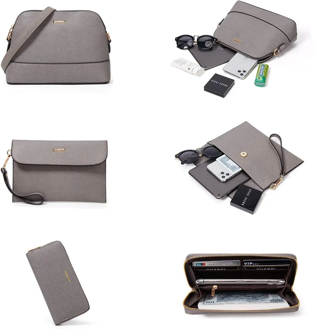 Women Fashion Synthetic Leather Handbags Tote Bag Shoulder Bag Top Handle Satchel Purse Set 4pcs