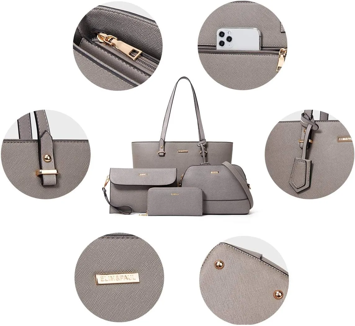 Women Fashion Synthetic Leather Handbags Tote Bag Shoulder Bag Top Handle Satchel Purse Set 4pcs