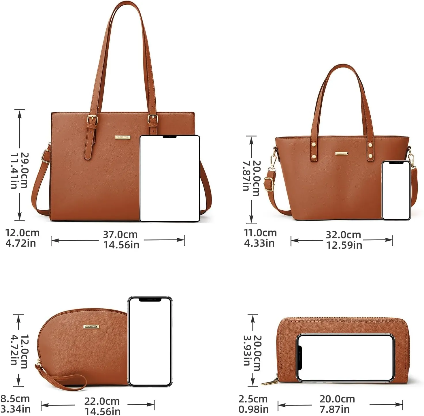 Women Fashion Synthetic Leather Handbags Tote Bag Shoulder Bag Top Handle Satchel Purse Set 4pcs