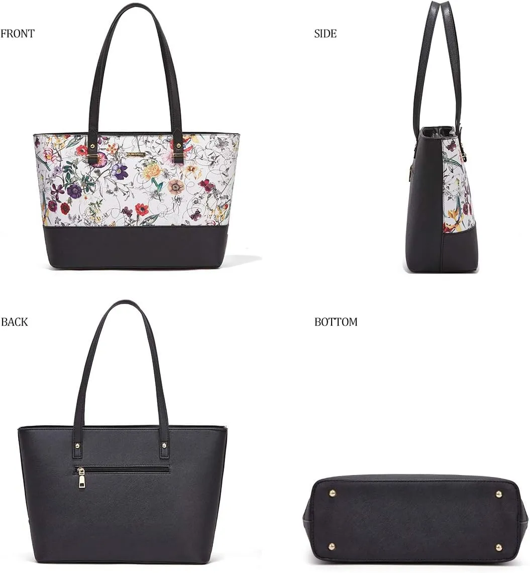 Women Fashion Synthetic Leather Handbags Tote Bag Shoulder Bag Top Handle Satchel Purse Set 4pcs