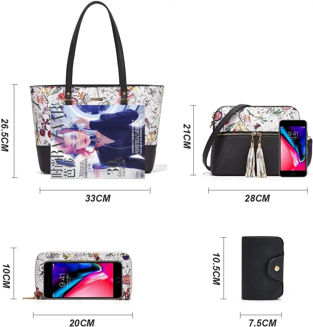 Women Fashion Synthetic Leather Handbags Tote Bag Shoulder Bag Top Handle Satchel Purse Set 4pcs