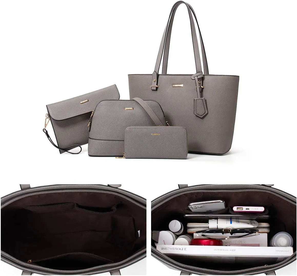 Women Fashion Synthetic Leather Handbags Tote Bag Shoulder Bag Top Handle Satchel Purse Set 4pcs