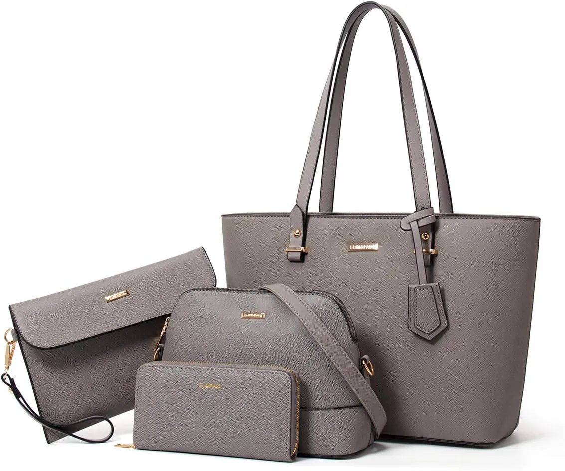 Women Fashion Synthetic Leather Handbags Tote Bag Shoulder Bag Top Handle Satchel Purse Set 4pcs