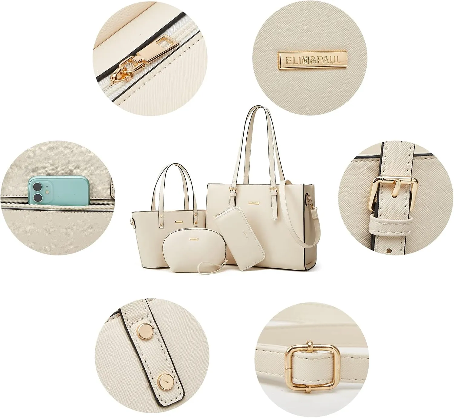 Women Fashion Synthetic Leather Handbags Tote Bag Shoulder Bag Top Handle Satchel Purse Set 4pcs