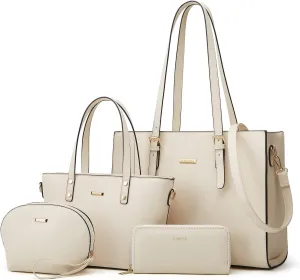 Women Fashion Synthetic Leather Handbags Tote Bag Shoulder Bag Top Handle Satchel Purse Set 4pcs