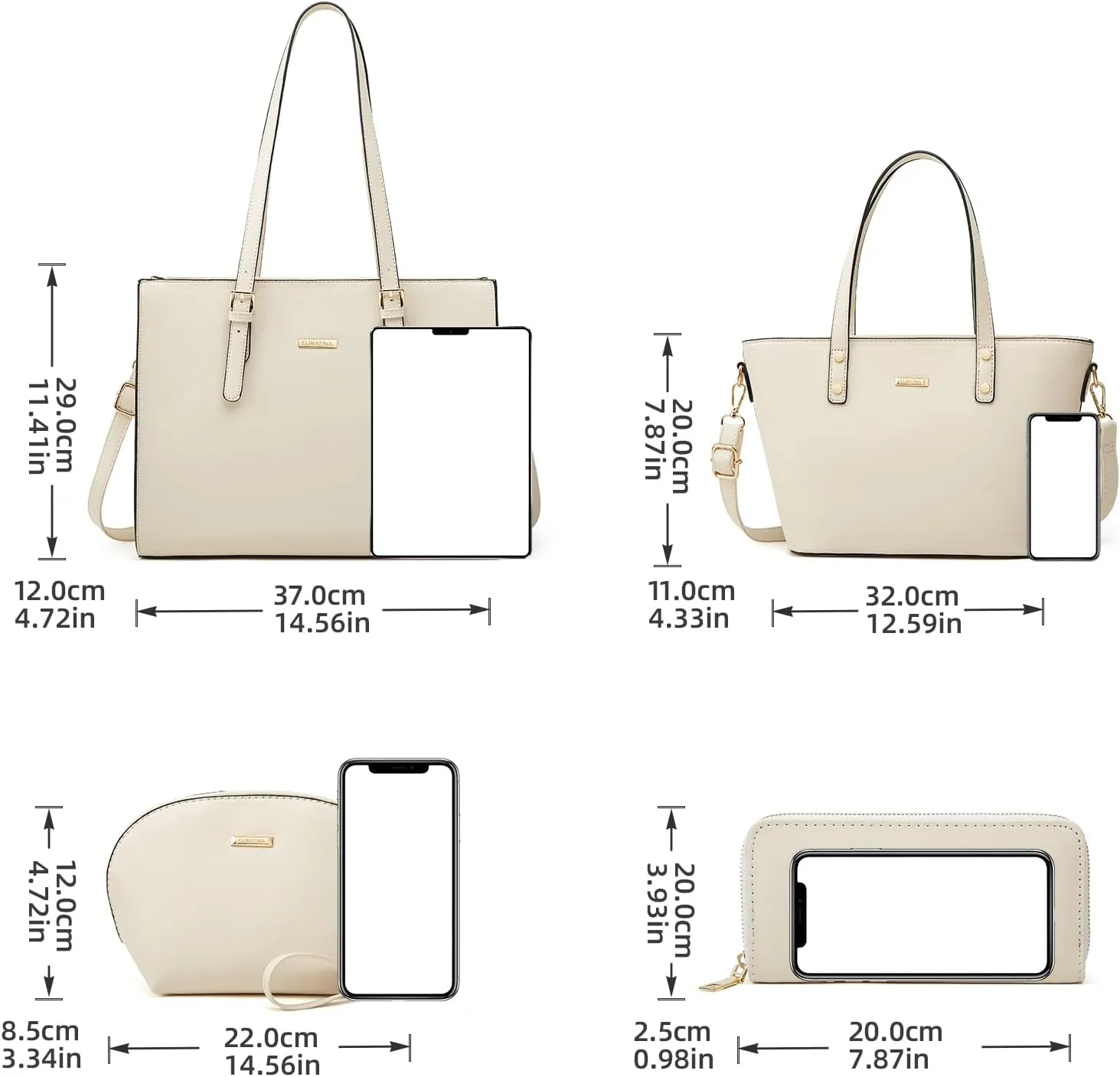 Women Fashion Synthetic Leather Handbags Tote Bag Shoulder Bag Top Handle Satchel Purse Set 4pcs