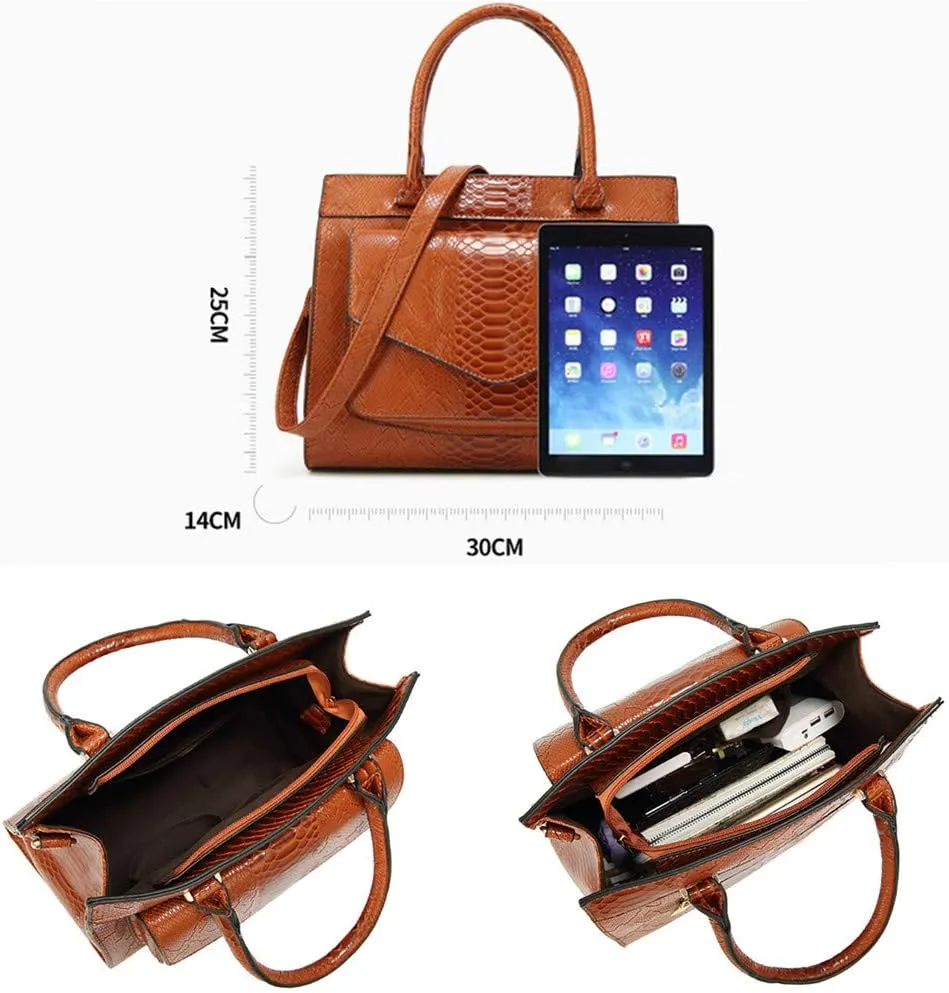 Women Handbag Large Capacity Stylish Snake PU Leather Shoulder Bag Simple All Match Crossbody Purse Satchel