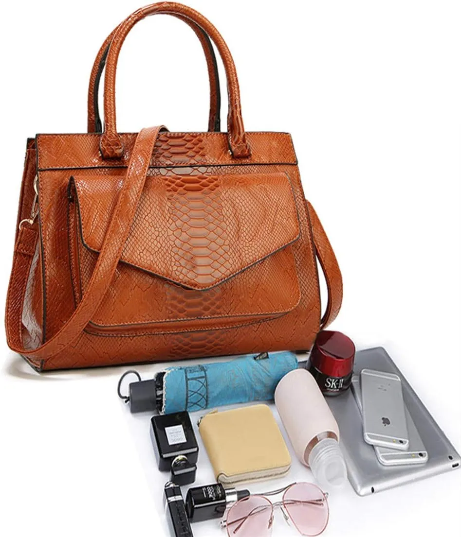 Women Handbag Large Capacity Stylish Snake PU Leather Shoulder Bag Simple All Match Crossbody Purse Satchel