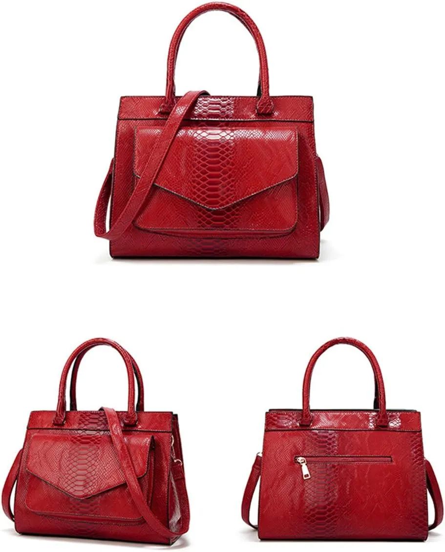 Women Handbag Large Capacity Stylish Snake PU Leather Shoulder Bag Simple All Match Crossbody Purse Satchel