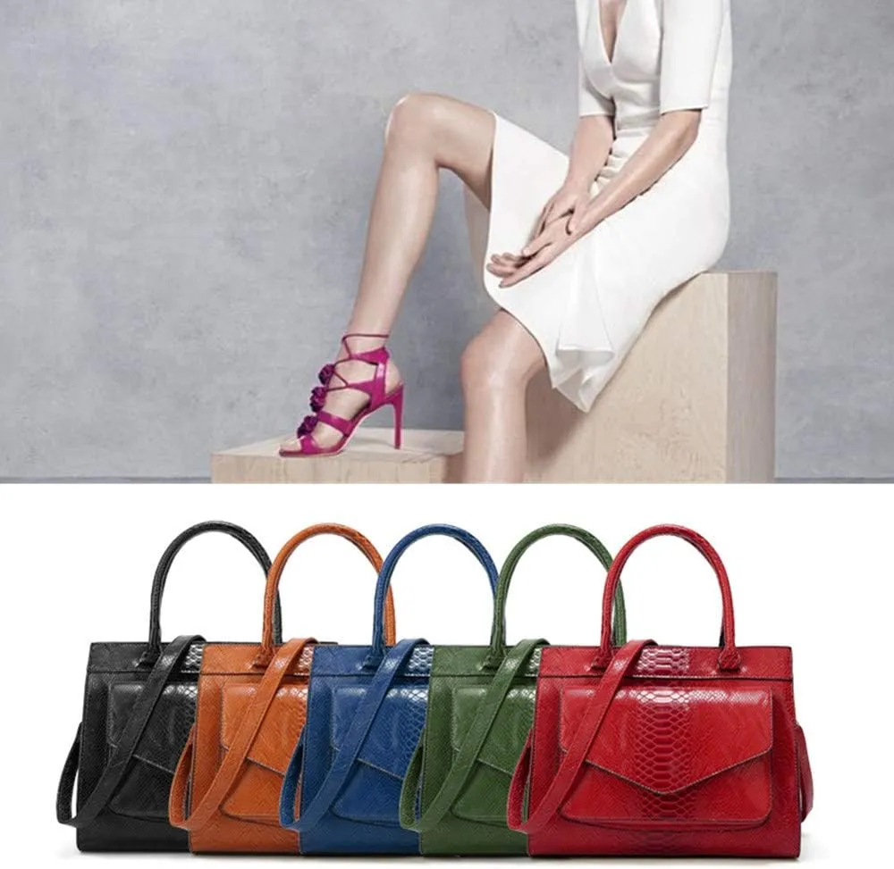 Women Handbag Large Capacity Stylish Snake PU Leather Shoulder Bag Simple All Match Crossbody Purse Satchel