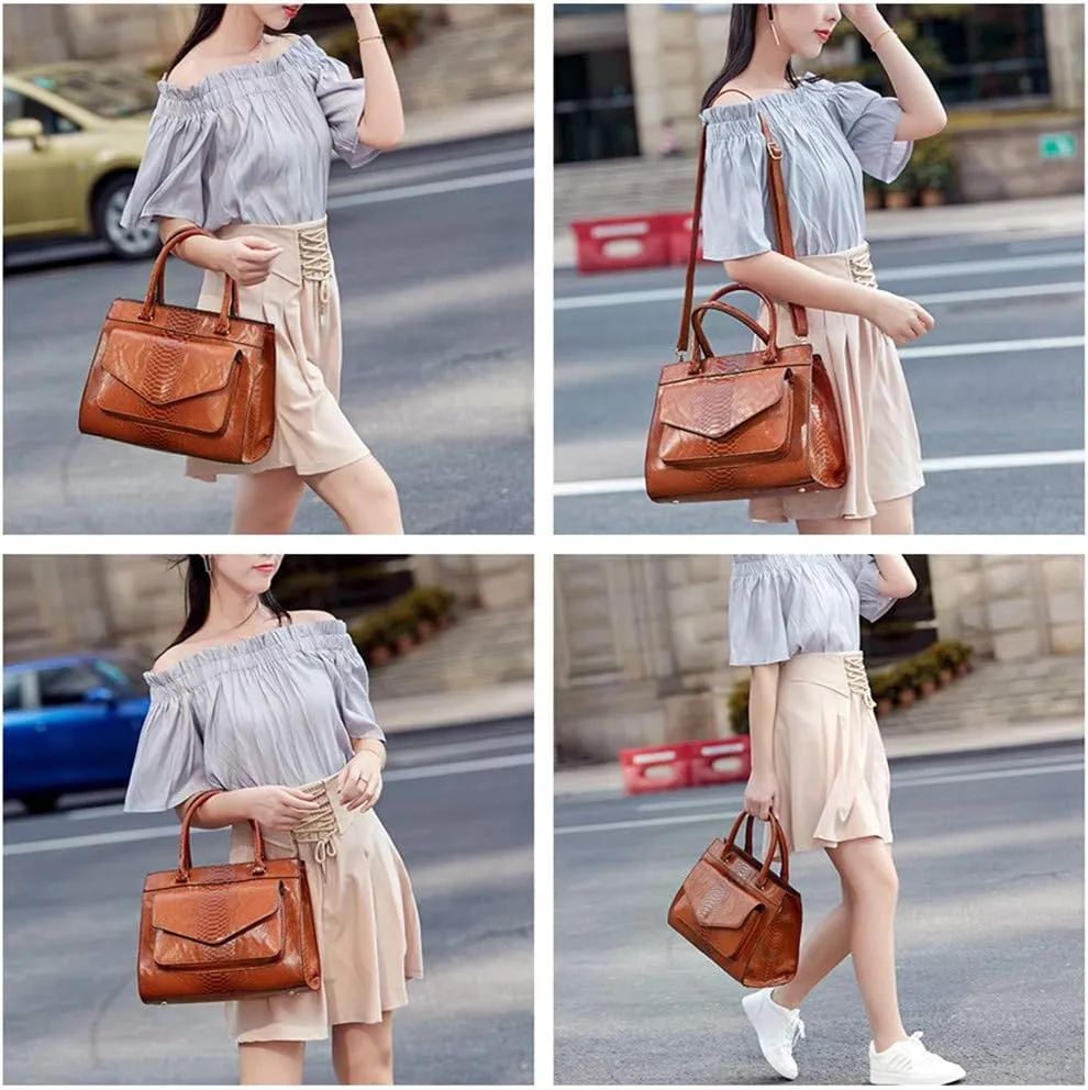 Women Handbag Large Capacity Stylish Snake PU Leather Shoulder Bag Simple All Match Crossbody Purse Satchel
