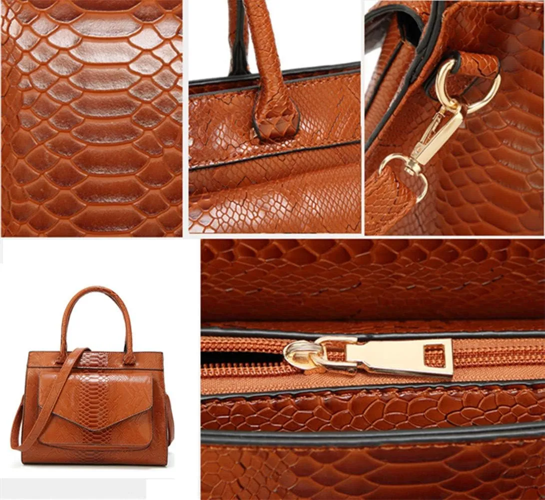 Women Handbag Large Capacity Stylish Snake PU Leather Shoulder Bag Simple All Match Crossbody Purse Satchel