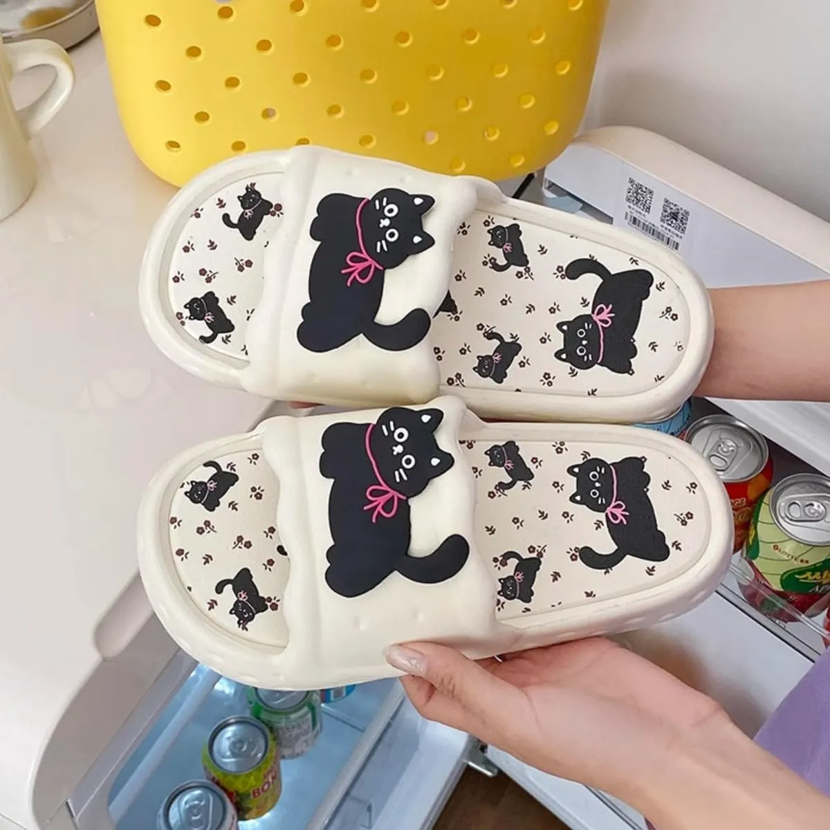 Women's Cat Sandals Korean Cute Thick Sole Non-Slip Soft Slides for Indoor Outdoor Bathroom House Slippers Summer