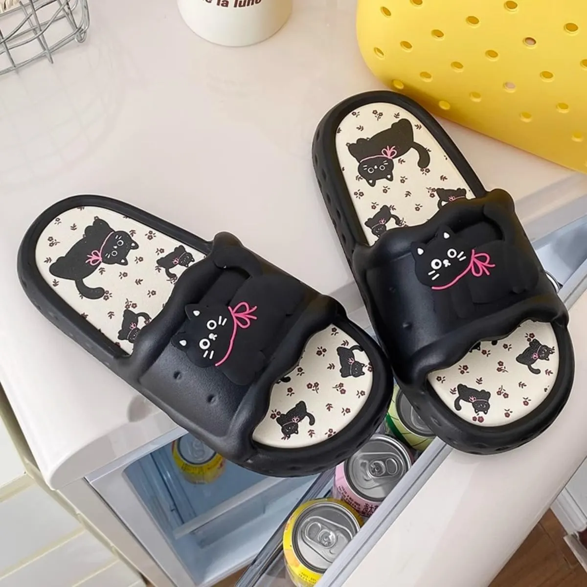 Women's Cat Sandals Korean Cute Thick Sole Non-Slip Soft Slides for Indoor Outdoor Bathroom House Slippers Summer