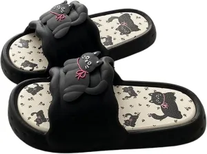 Women's Cat Sandals Korean Cute Thick Sole Non-Slip Soft Slides for Indoor Outdoor Bathroom House Slippers Summer
