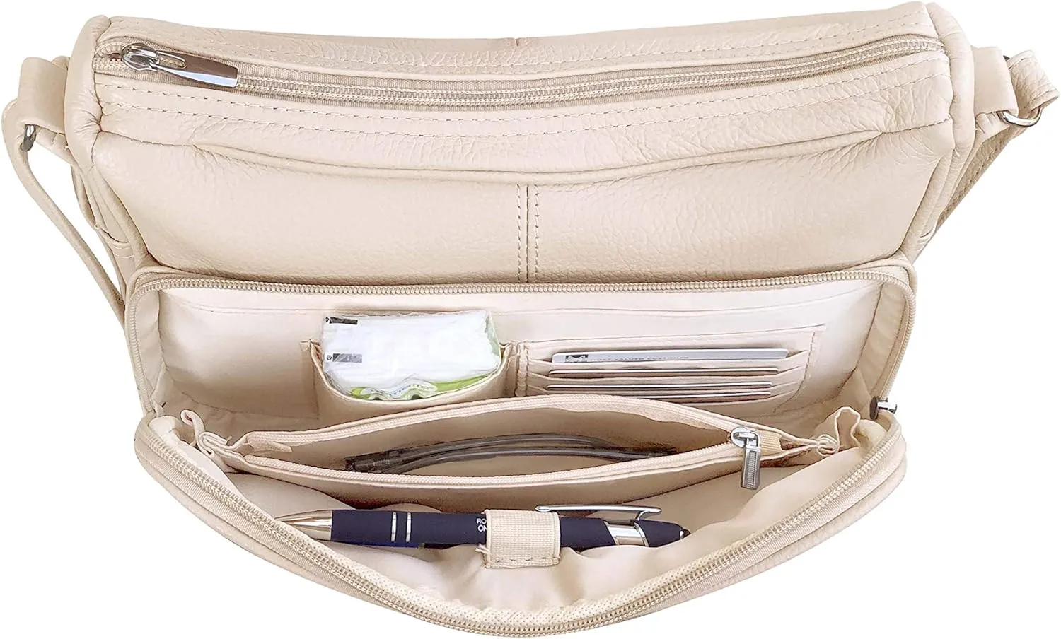 Women's Genuine Leather Cross Body Shoulder Strap Organizer Purse, (One Size)