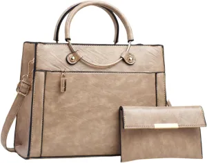 Women's Large Capacity Handbag Set, PU Leather, 11x28x22cm, Retro European Style, 2 Pieces
