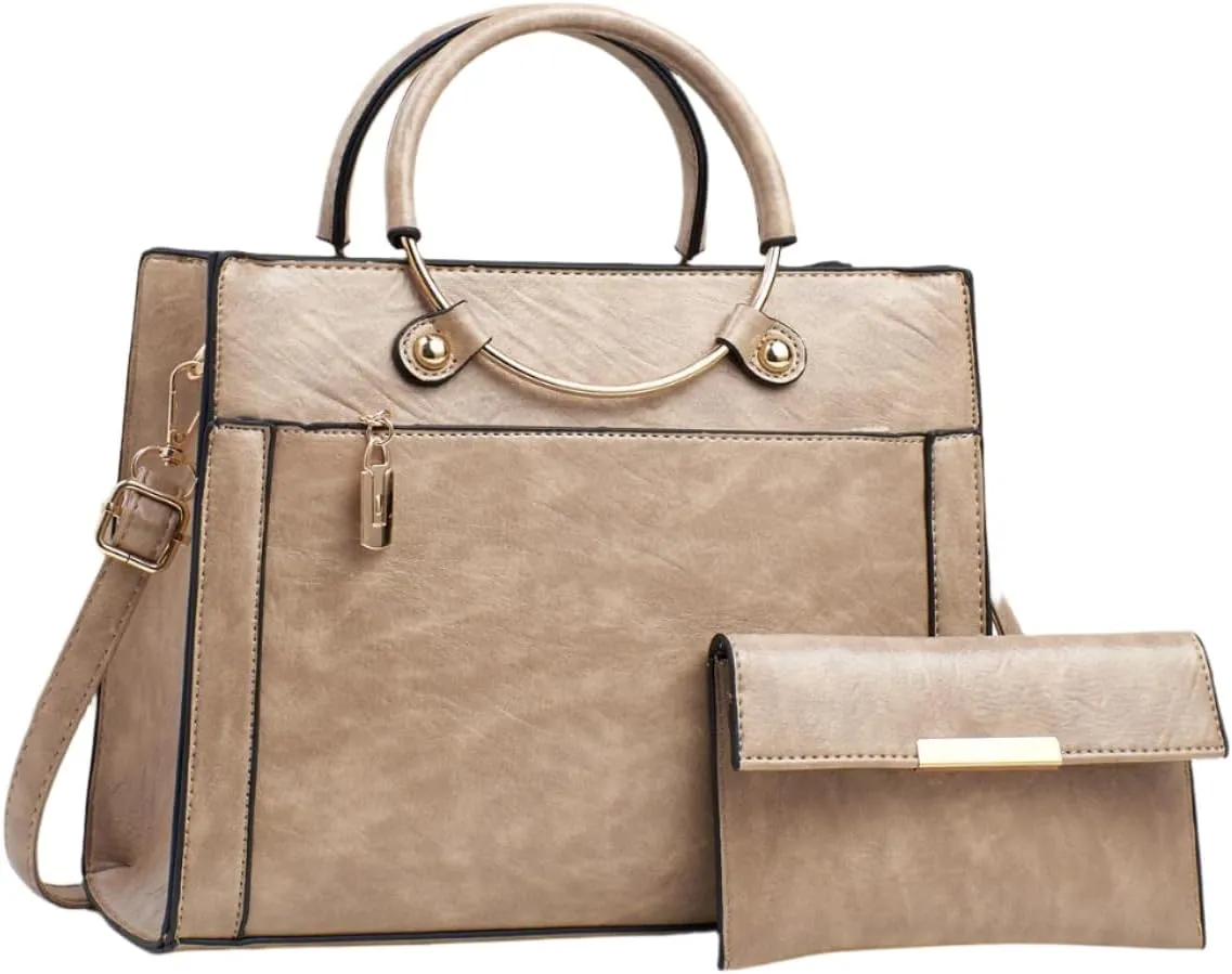 Women's Large Capacity Handbag Set, PU Leather, 11x28x22cm, Retro European Style, 2 Pieces