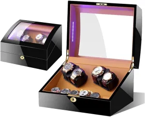 Wood Automatic Watch Winder with LED 5 Modes Silent Motor 4 6 Watches Storage Display Box